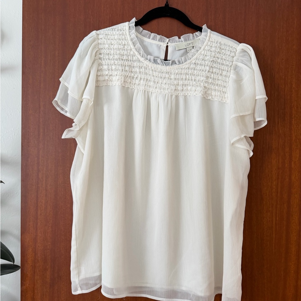 LOFT Cream Flutter Sleeve Blouse
